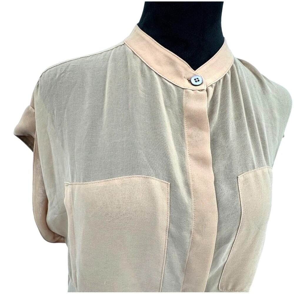 Cabi Sleeveless Button Up Beige Blouse S Lightweight Sheer Old Money Feminine